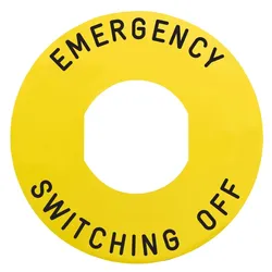 Schneider Electric ZBY9360 Schild Ø60 für Not-Halt/Not-Aus-Taster, EMERGENCY SWITCHING OFF/Logo ISO13850  - 10 Stück