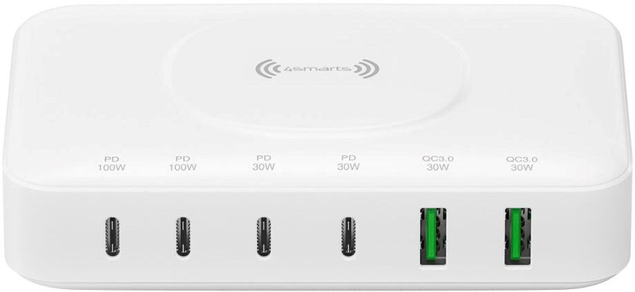 4smarts 7-in-1 PD & PPS 100W Charging Station m. Trådløs Opladning - Hvid