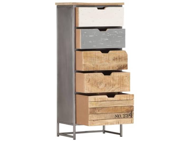 KTHLBRH Kommode mit 5 Schubladen, Massivholz, Mango, grau, 45 x 30 x 105 cm Eisen-Griffe im Industrie-Stil, viel Platz für Kleidung und Bücher, einfache Montage