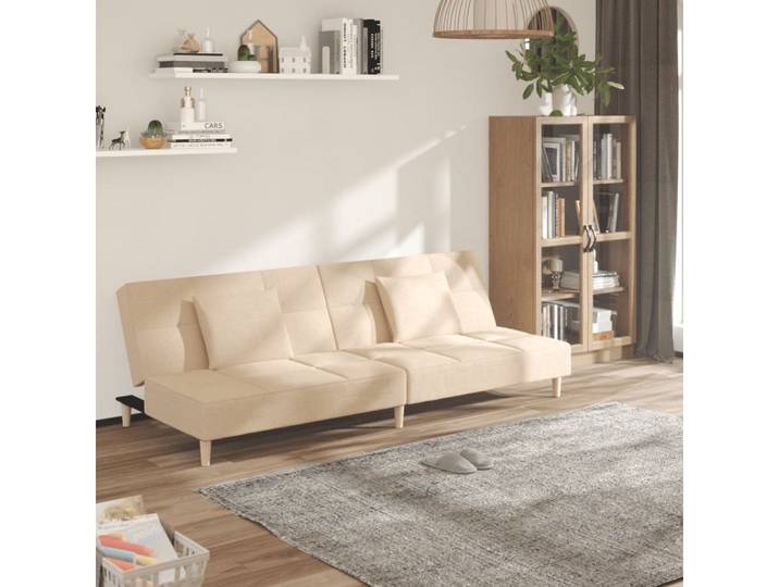 vidaXL Sofa vidaXL Schlafsofa 2-Sitzer mit 2 Kissen Creme Stoff