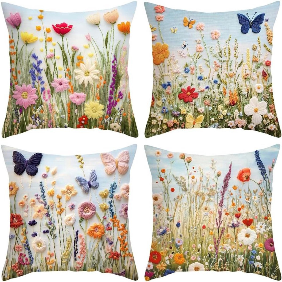 Set decoratieve kussenslopen met botanische print, meerkleurig, 45 x 45 cm