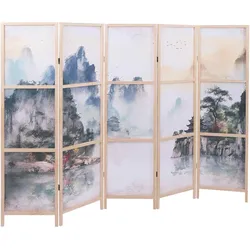 Paravent MCW-O70, Trennwand Sichtschutz Raumtrennung Naturmotive Holz MVG Polyethylen 170x227cm ~ Berge