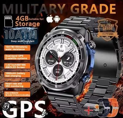 Uplifted Finds T Rex 3 Pro Tactical GPS Smartwatch   Offline Maps & 4GB Memory   10ATM Military Grade 1000mAh Sports Tracker black Steel 2a