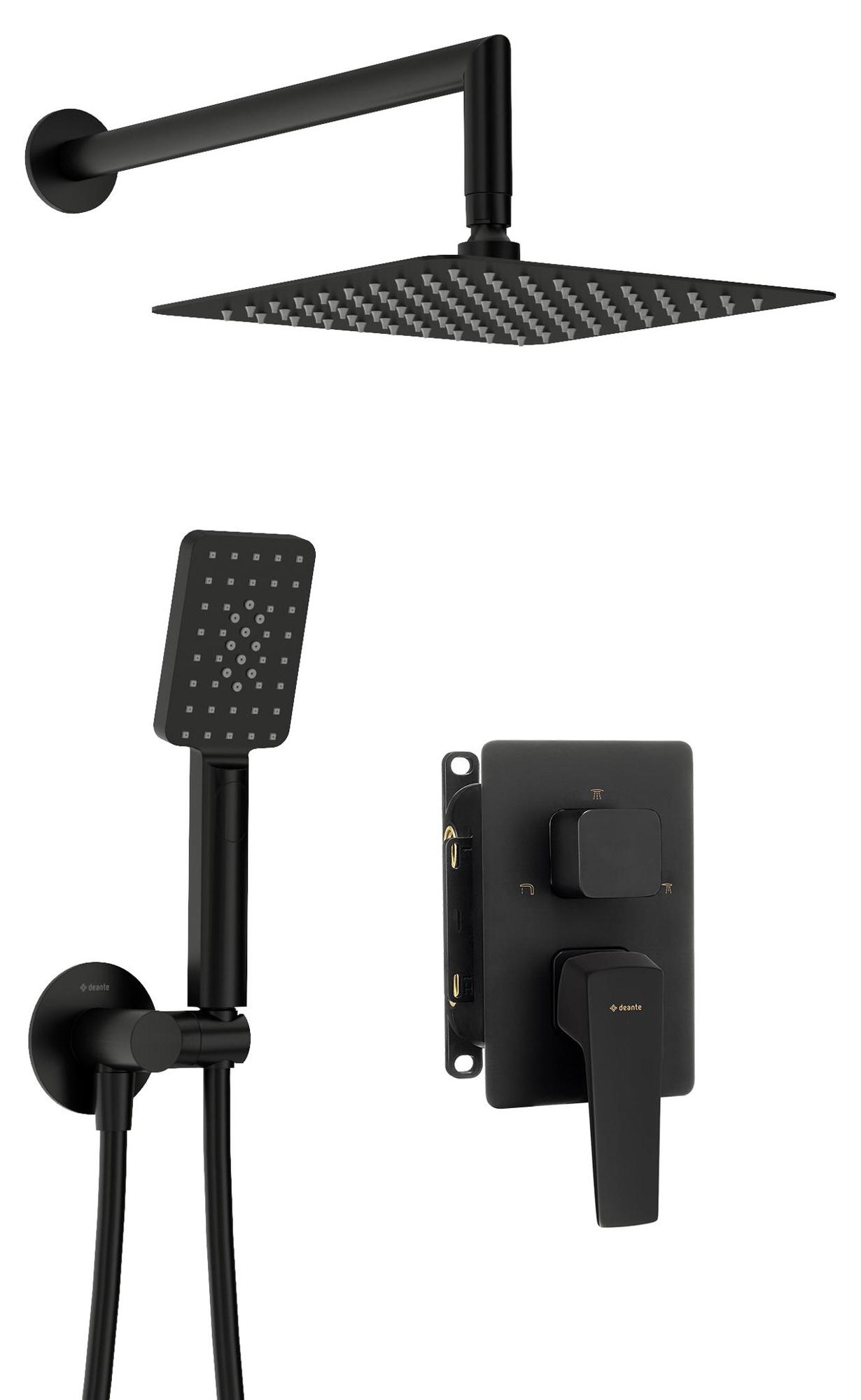 Unterputz-Duschset mit Mischbox, Schwarz matt, Ausladung 32,5 cm, Regendusche-Kopfbrause - BLUR-30