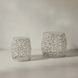 KADIMA DESIGN Silbernes Beistelltisch-Set mit ausgefallener Aststruktur, Aluminium, vielseitig einsetzbar