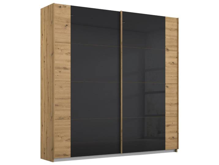 Schwebetürenschrank Artemis B: 181cm Anthrazit/Eiche Dekor