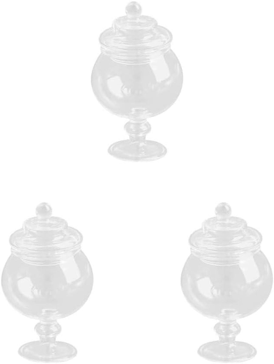 Set van 3 transparante miniatuur snoeppotten voor poppenhuis decoratie