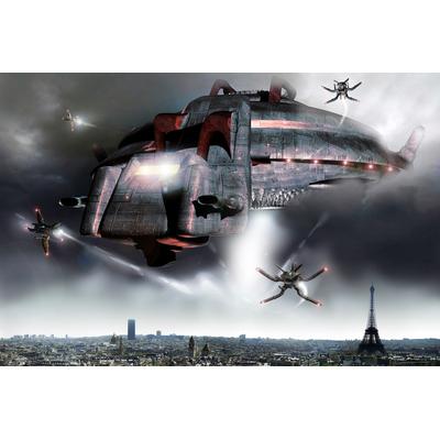 Fototapete PAPERMOON "Raumschiffe über Paris", bunt, B:5m L:2,8m, Vlies, Tapeten