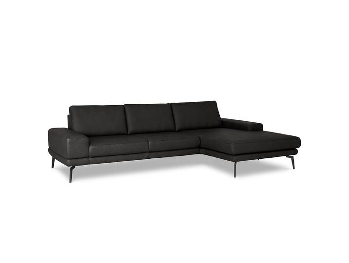 Ecksofa mit opt. Relaxfunktion Schwarz Echtleder Belmira 310 x 86 x 180cm Longchair davorstehend rechts Relaxfunktion Modern