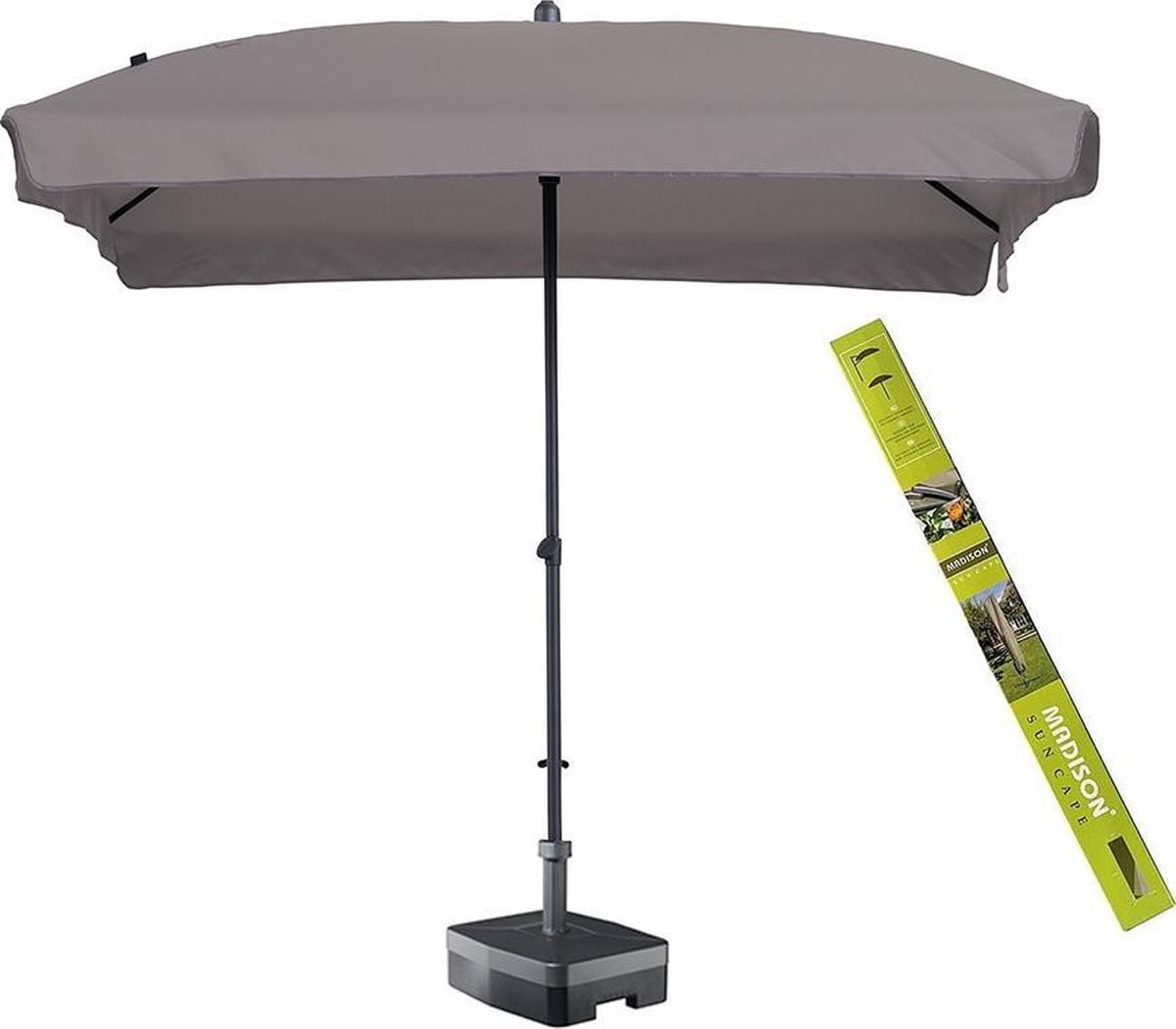 Madison Patmos Rechthoekige Parasol Taupe inclusief voet en hoes, 210 x 140 cm