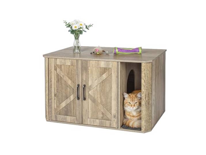 Armoire Relaxdays pour litière\, avec entrée et Tapis ramasse-litière\, H x L x P : 50 x 85 x 49 cm\, Marron