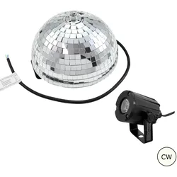 SATISFIRE Set Halbspiegelkugel 20cm + 1 x LED Pinspot 3W Kaltweiss