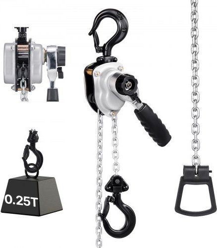VEVOR Handkettingtakel met G80 stalen legering ketting en 360° draaibare haken, zilver