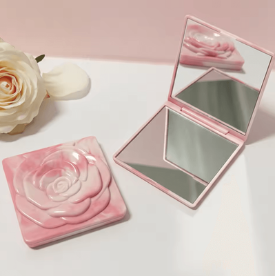 Inspire Curations 7cm Rose Folding Pocket Makeup Mirror With Storage Bag pink