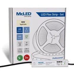 McLED LED-Band - Satz 3 m, 240 LED/m, WW, 6 W/m, DC 24V, 500 lm/m, CRI90, IP67, 10 mm, Konduktor 3 m ML-126.034.90.S03001