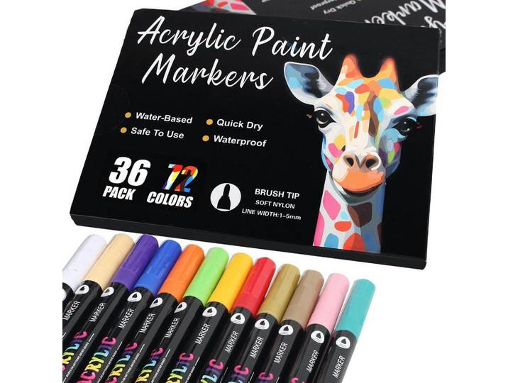 Acrylstifte 36er Set 72 Farben Doppelspitze, Mehrfarbig, Kunststoff, 1x1x17.5 cm, Dekoration, Malbedarf & Bastelbedarf