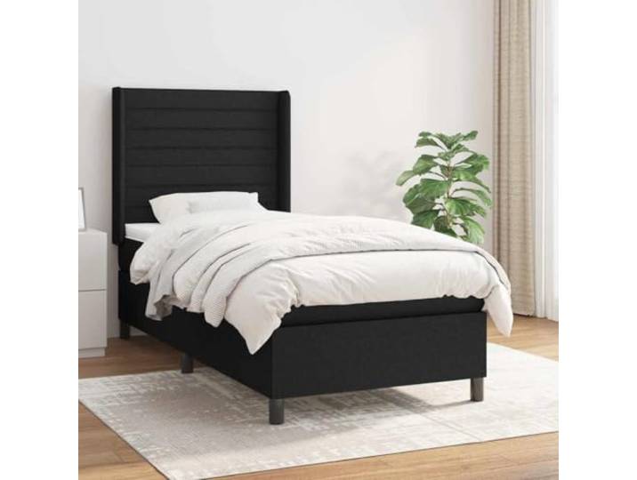 RJPLMFV Lattenrost, komplett, 100 x 200 cm, Schwarz, Matratze mit Federn Verstellbarer Kopf, Rückenstütze, mittlere Festigkeit, atmungsaktiver Stoff, Matratzenschoner inklusive