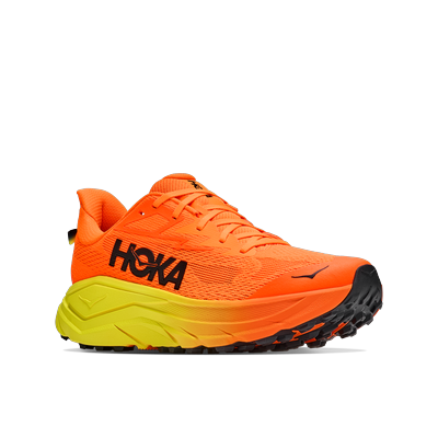 Trailrunningschuh HOKA ONE ONE "CHALLENGER 8", Herren, Gr. 46, atmungsaktiv, orange (neon tangerine, hoka citrus), Synthetik, Textil, Schuhe, für anspruchsvolles Gelände, stark profiliertes Laufsohlenprofil