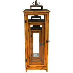 Mojawo, Laterne, 3er XXL Design Holz-Laternen-Set Windlicht Gartenlaterne Edelstahldach