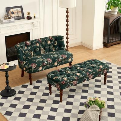 Direct Wicker European Sofa Chair Living Room Single Sofa Chair & Tufted Floral Bench