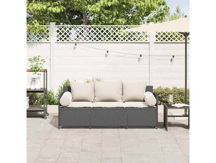 Noir Siège de jardin - Canapé de jardin - avec coussins - 3 places - noir résine tressée C3847