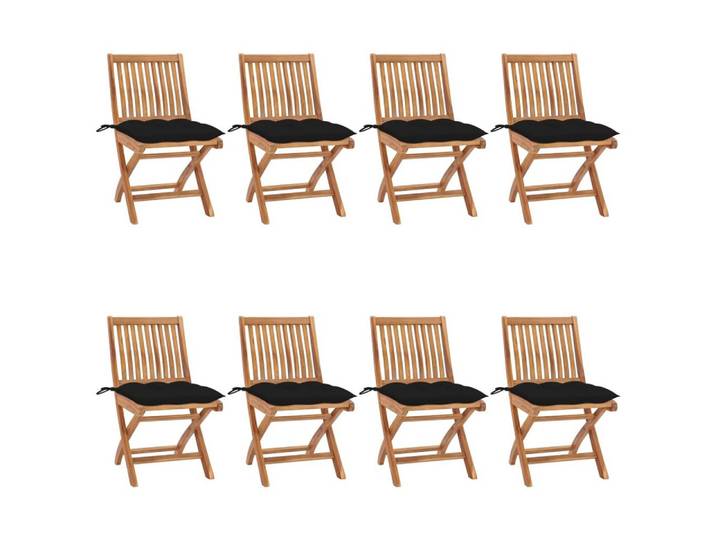 furnicato Gartenstuhl Gartenstuhl-Set Naturholz Schwarz 46,5x58x88 cm, klappbar (8 St), Witterungsbeständige Sitzgruppe mit Kissen und bequemen Polstern