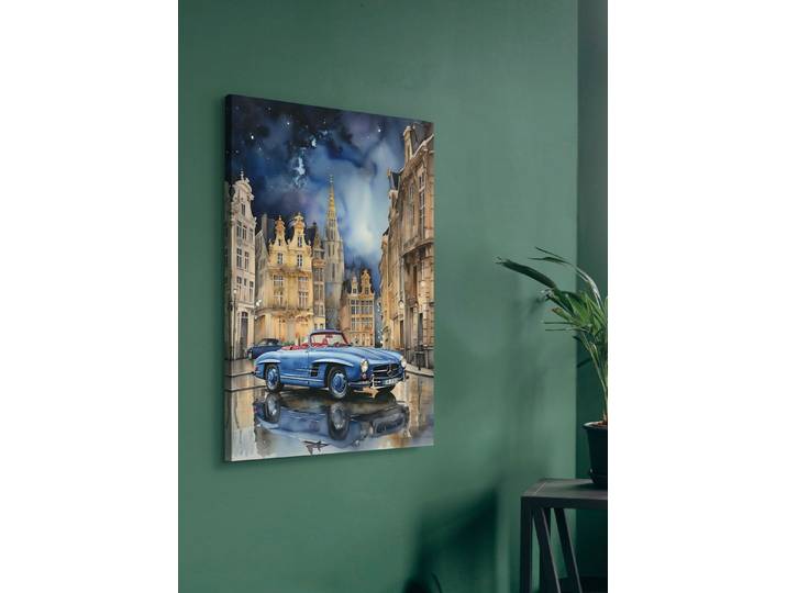 Bild: Mercedes 190SL in einer Stadt, Blau-Natur