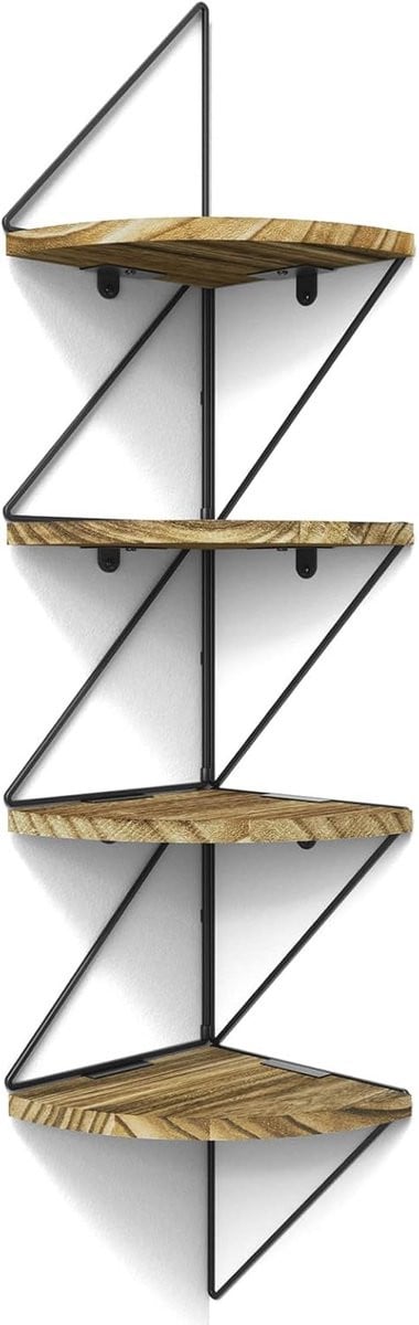 Zwarte 4-laagse hoekplank met wandbevestiging voor wandmontage