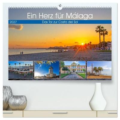 Ein Herz für Málaga (hochwertiger Premium Wandkalender 2027 DIN A2 quer), Kunstdruck in Hochglanz