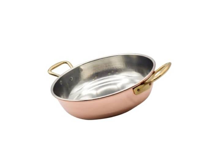 CREARTISTIC 100% Made in Italy Verzinntes Kupfer Servierpfanne - 34x8.5cm, 5.6L– mit2 Griffen aus Messing von 4cm, ideal zum Servieren auf dem Tisch, Kleine bis große Pfanne, Kupferpfann, Handgemacht