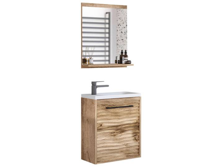 P & B Gästebad, Eiche Wotan, Holzwerkstoff, 2-teilig, 40x100x22 cm, Badezimmer, Badmöbelsets & -serien, Gästebad
