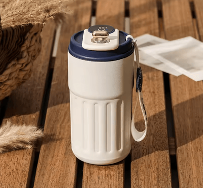Inspire Essentials Smart Temperature Display Thermos Bottle Stainless Steel Vacuum Travel Mug blue