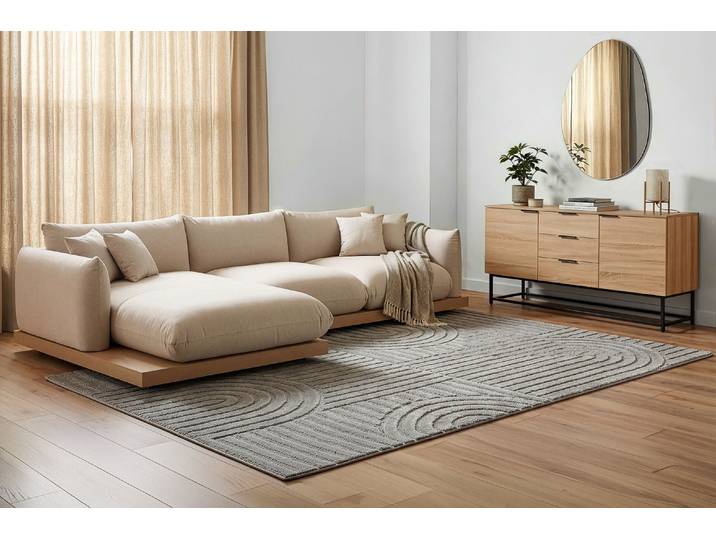 Ecksofa GOODPRODUCT Kalix L-Form, 323 cm - OTTO. Verlässliche Qualität. , beige (taupe), B:323cm H:75cm T:165cm, Sofas, Ecksofa, Designsofa, auf Holzplateau, Strukturstoff, hoher Sitzkomfort