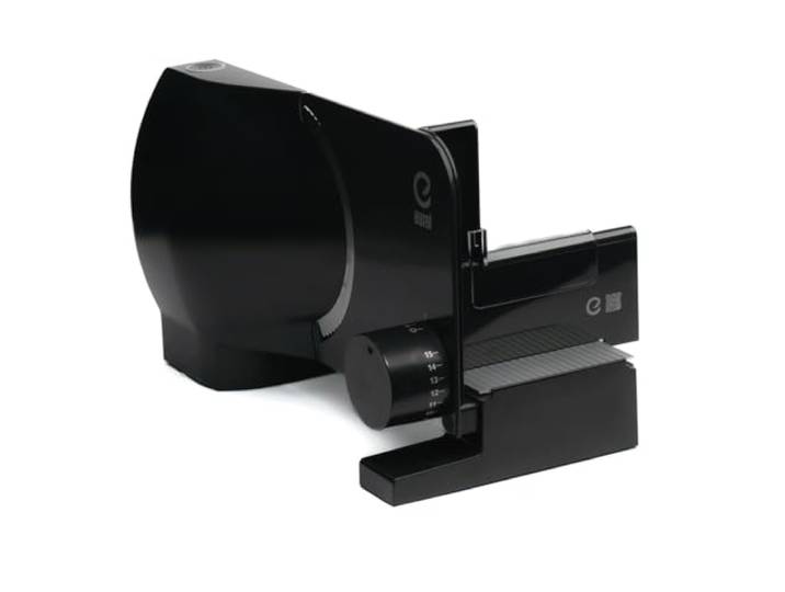EUREL RS72 Allesschneider Elektrisch Schwarz Brotschneidemaschine, 170 mm Edelstahlklinge, 0–15 mm Schnittstärke, EcoDrive 100 W Gleichstrommotor