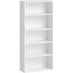 HOMCOM Bücherregal mit 5 Ebenen 3 verstellbaren Regalböden modernes Ausstellungsregal 60x24x133,5 cm Weiß