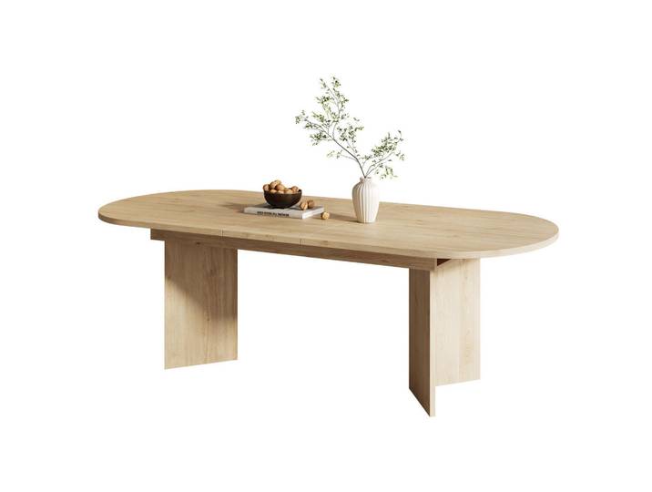 Redom Esstisch-Ausziehbar aus Mdf, 160/200/90/75 cm, Eichefarben, abgerundete Ecken, 90x75x200 cm, Esszimmer, Esstische