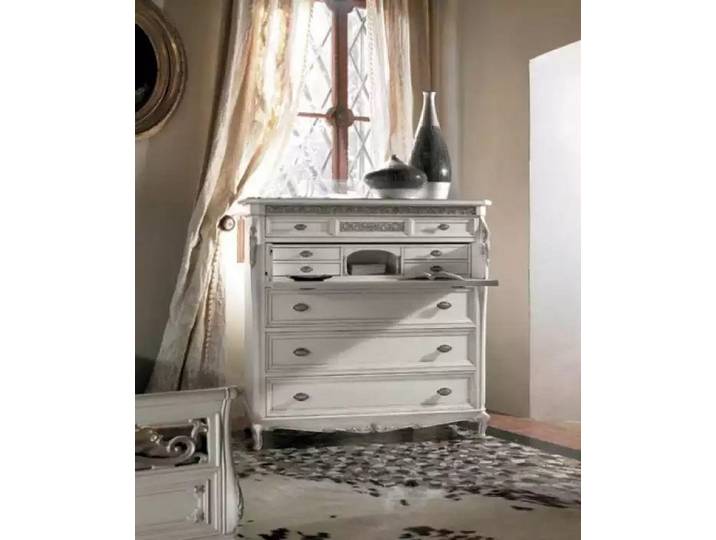 JVmoebel Kommode Elegante weiße Holzkommode mit neun Schubladen und Edelstahlfüßen (1 St., 1x Kommode), Made in Europa