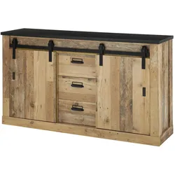 SIDEBOARD Used Wood hell, dunkles Grau 12 x 91 cm, Anrichte mit Soft-Close fürs Schlafzimmer