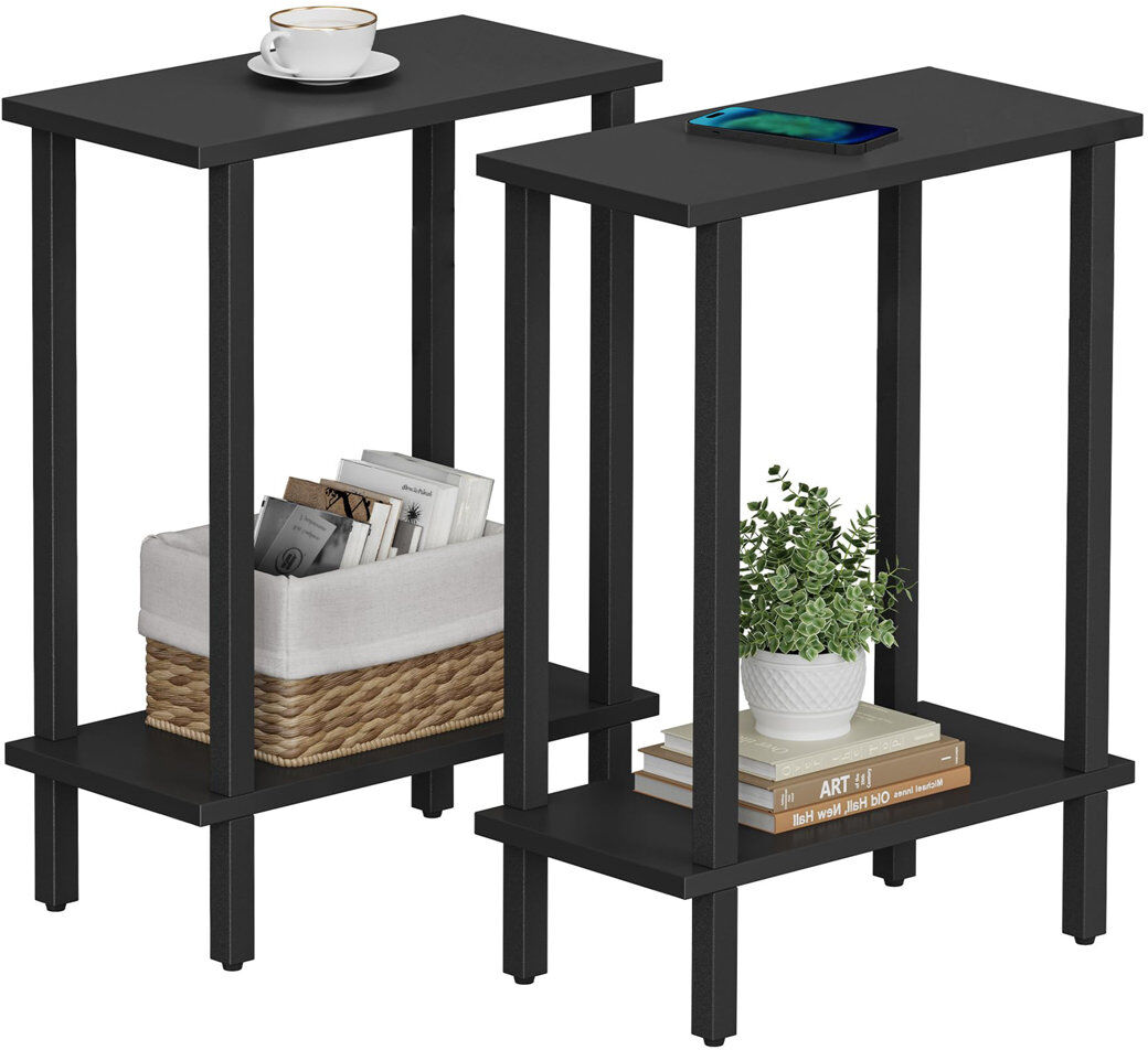Rio Four Leg Rectangular Side Table Set Black/Black 57cm H X 40cm W X 20cm D