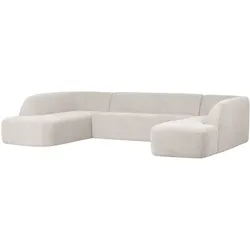 Sofa Sloping U-Form aus Melange-Stoff, modern, Weiß Cremeweiß Pearl, weiche Chenille-Polsterung