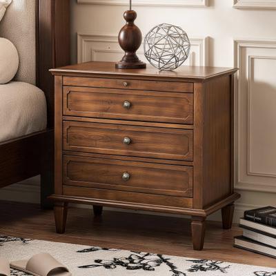 Loedds Farmhouse 3-Drawer Nightstand with USB, Type-C, 2 Outlets and Storage - Walnut
