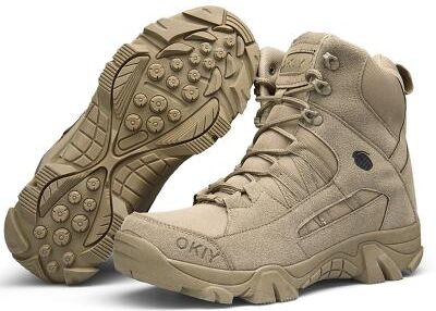 LightInthebox Men's Desert Tan Tactical Hiking Boots, Mid-Top Lace-Up Synthetic Suede Outdoor Work Boots with Rugged Lug Sole for Hiking, Trekking Hunting