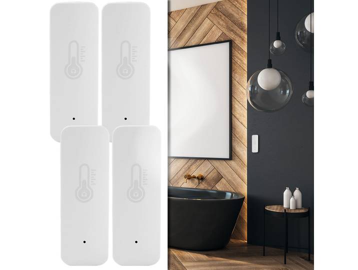 4er-Set Smarter Temperatur- & Luftfeuchtigkeits-Sensor mit Sprachsteuerung & App