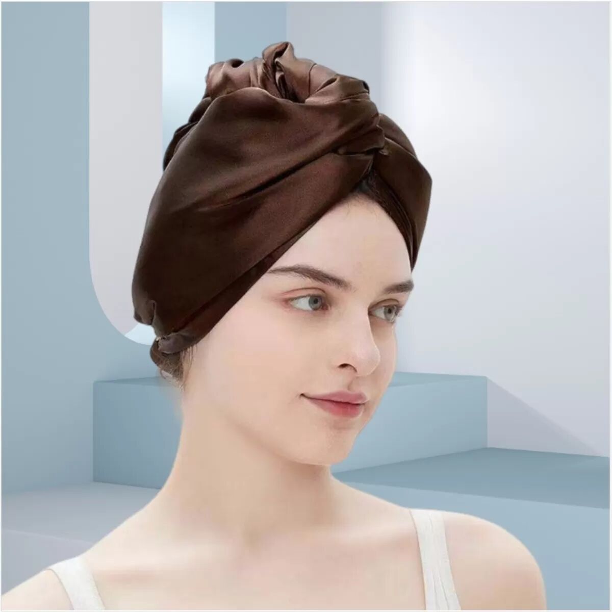 INF Super Absorbierendes, Schnell Trocknendes Haarhandtuch aus Seide, Turban Kaffee
