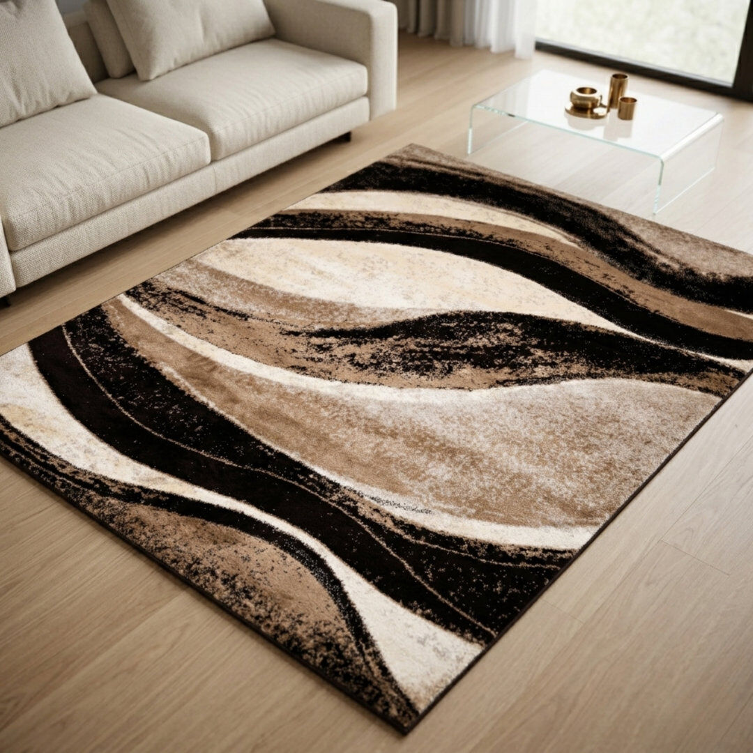 Corrigan Studio Rectangle Abstract Dhurrie Washable Area Rug Brown Rectangle 200 x 290 cm