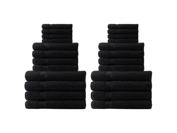 Handtuchset 24-teilig, je 8 Gäste-, Hand- und Badetücher, 100% Baumwolle, schwarz