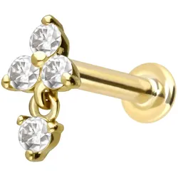 14 Karat Gold Labret mit Innengewinde MOISSANIT-BLUME + MOISSANIT
