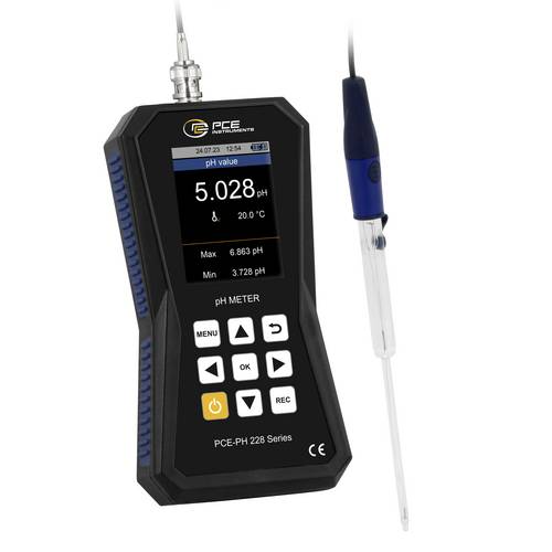 PCE Instruments Hochpräzises pH-Messgerät PCE-PH 228LAB-ME3 für Bier Blut Molkereiprodukte |pH-Elektrode 3mm Mikrospitze