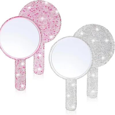 Quick Pick Pro Fashionable Women Mirror Eyelash Extension Mirror, Diamond Hand Mirror, High End Beauty Handle Cosmetics Mirror square Siliver