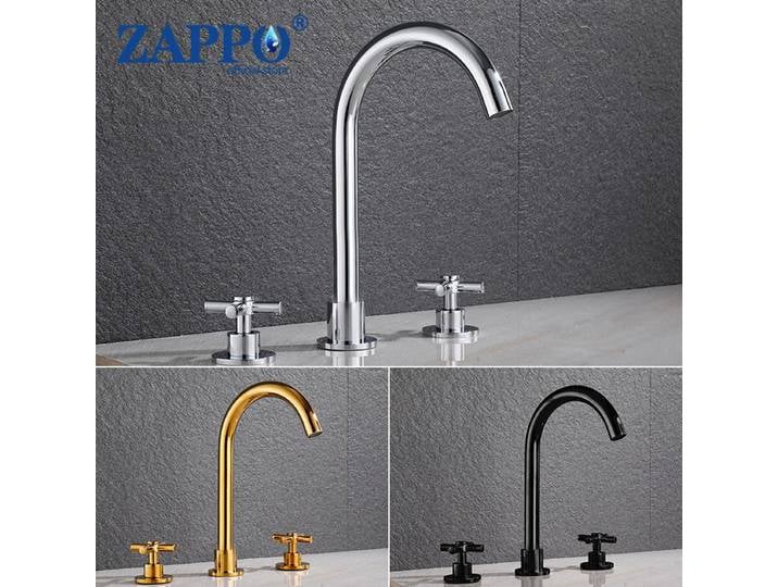 ZAPPO robinet mitigeur de lavabo de salle de bains en laiton massif, robinet de salle de bains doré à double poignées 3 trous 3 pièces robinets montés sur le pont eau chaude et froide